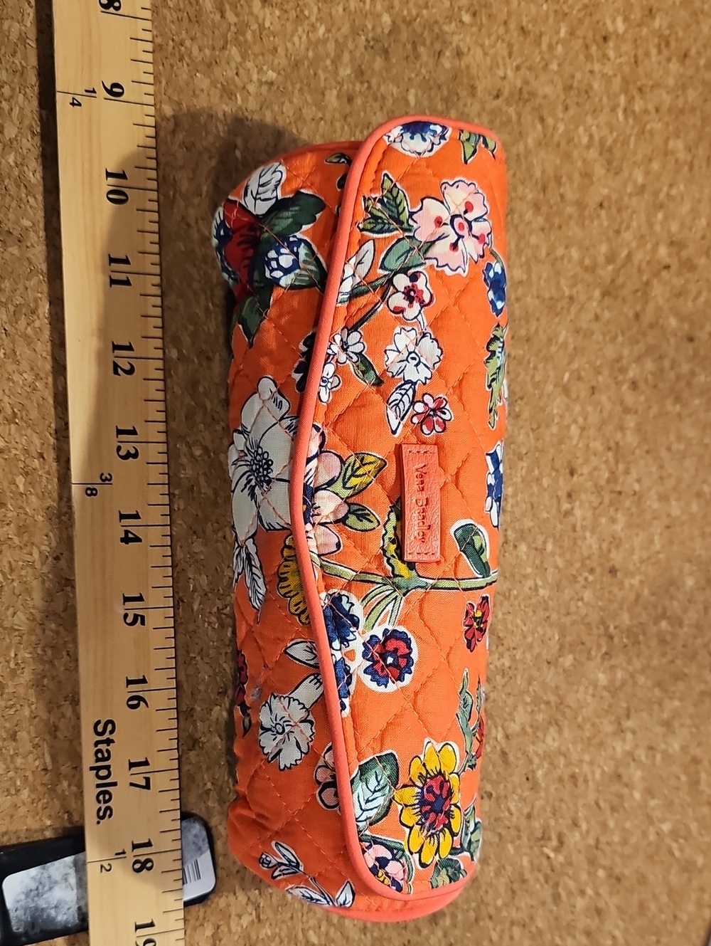 Vera Bradley Orange Floral Quilted Cosmetic Round Sleeve Zippered #892
